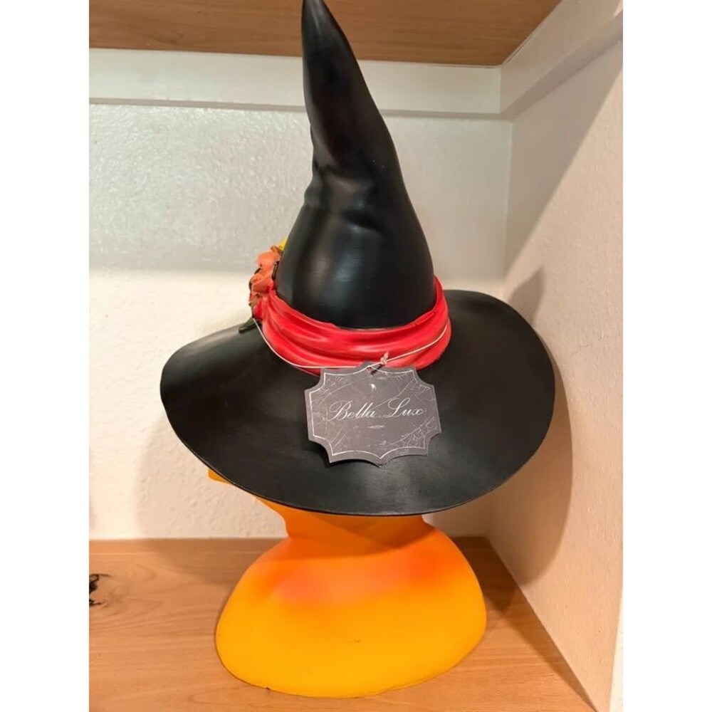 Halloween Witch Head Decor with Black Hat, Flowers & Spider NWT - Picture 2 of 6